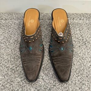 Cole Haan Womens Heels Mules D18352 US 9.5B Brown Suede Slip-on Studded Western